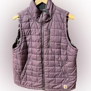 Carhartt Reversible Purple Plaid Flannel Insulated Quilted Vest Size Large
